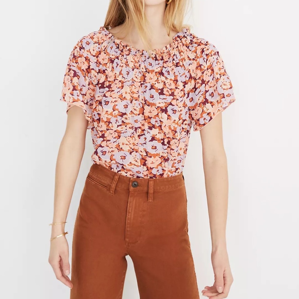 Madewell Smocked Mockneck Top in Floral Breeze